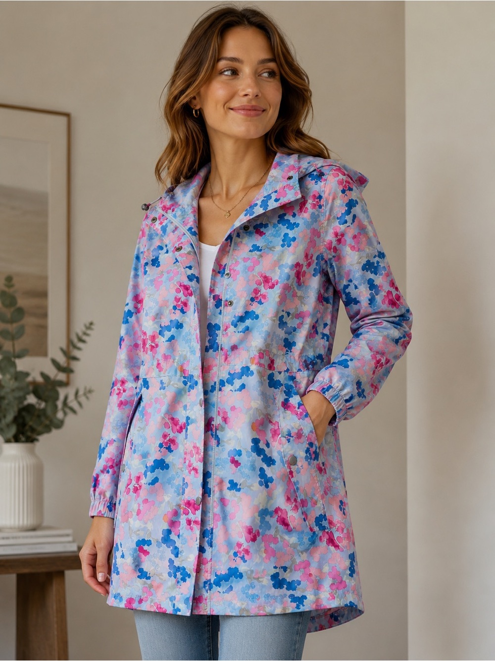 Joules Ditzy Floral Golighty Packable Rain Coat | Size 8